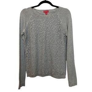 ELLE Lace / Crochet Front Long Sleeve Pullover Gray Sweater Sz. M